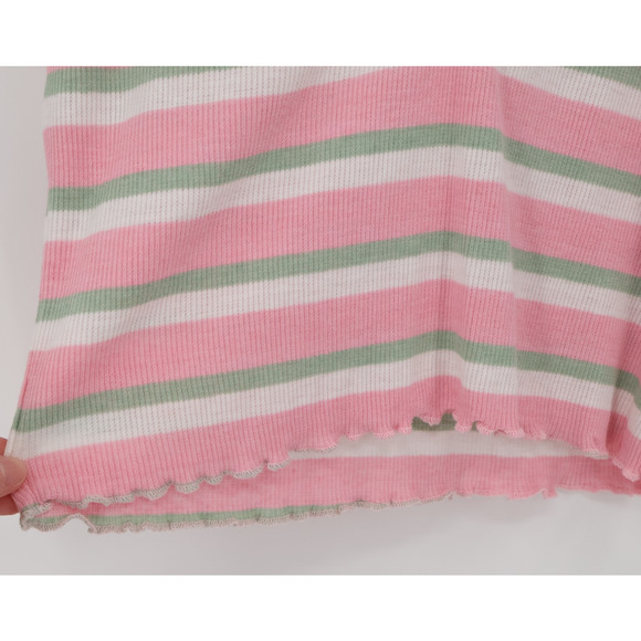 Y2K Preppy Polo Crop Top Pink Green Striped Ribbed 90s Soft Girl Pastel Size L - Picture 4 of 9